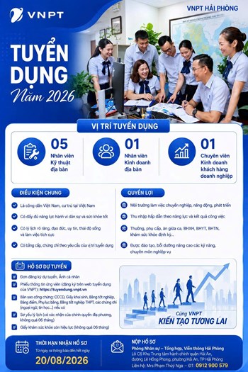 VNPT HẢI PHÒNG TUYỂN DỤNG NHÂN SỰ NĂM 2026 – CƠ HỘI PHÁT TRIỂN SỰ NGHIỆP TRONG MÔI TRƯỜNG CHUYÊN NGHIỆP